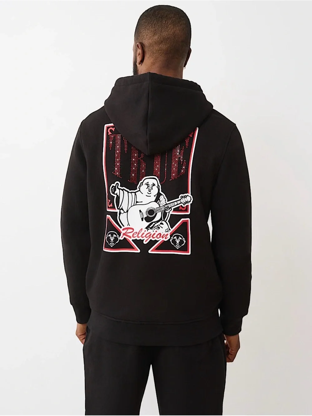 True Religion Black Graphic Hoodie - Guitar Buddha Back Print